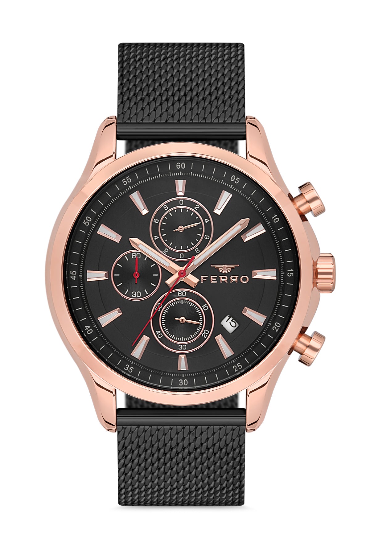 Ferro Chronograph Black Round Dial Men's Watch - FM31105C-R