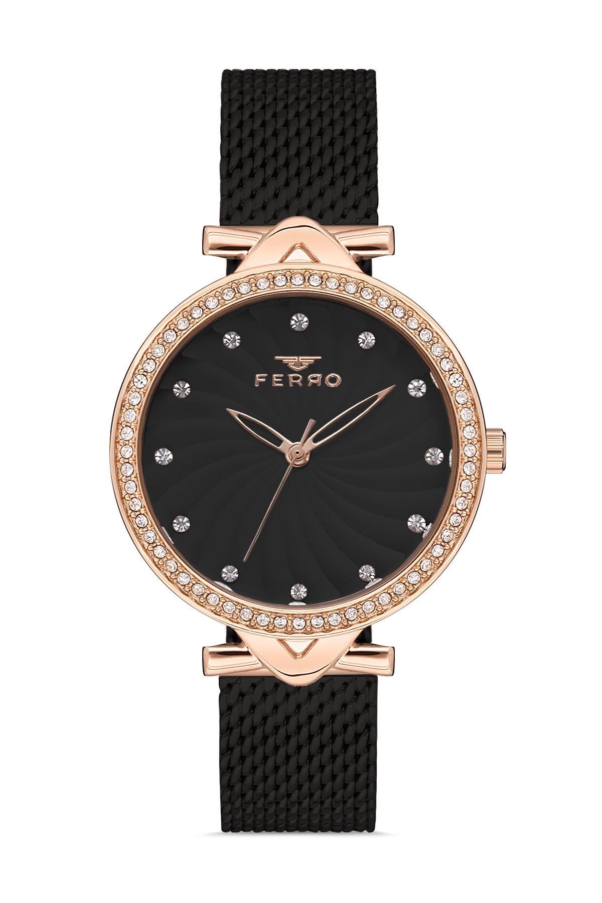 Ferro Analog Black Round Dial Women's Watch - F2665C-R