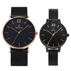 Obaku Liv-Charcoal Analog Black Round Dial Pair's Watch - P209LGBBMB