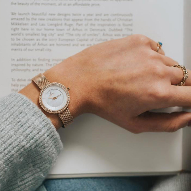 Obaku Stille Glimt Rose Analog White MOP Round Dial Women's Watch - V146LEVWMV