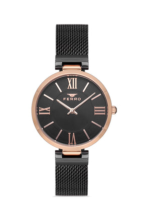 Ferro Analog Black Round Dial Women's Watch - F21155C-R