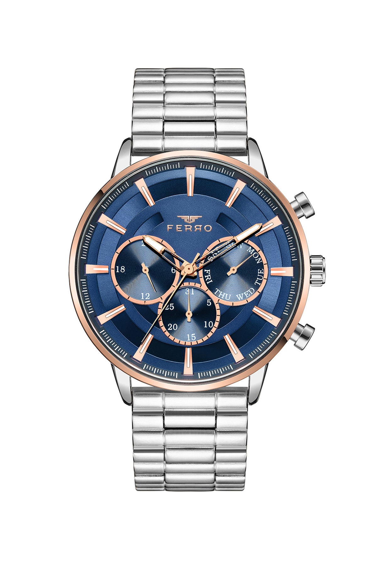 Ferro Multifunction Blue Round Dial Men's Watch - FM1973A-E