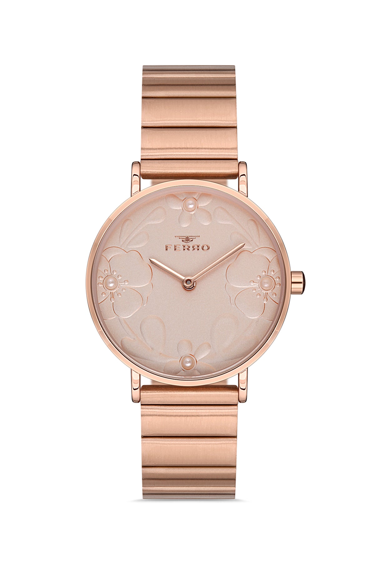 Ferro Analog Rose Gold Round Dial Women's Watch - F40074-05