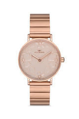 Ferro Analog Rose Gold Round Dial Women's Watch - F40074-05
