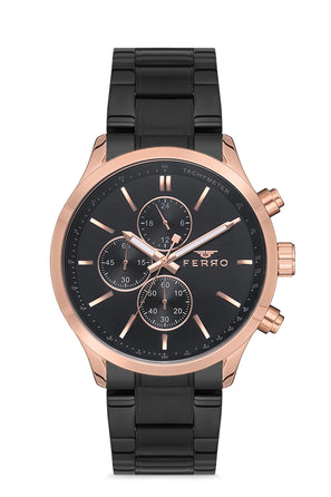 Ferro Chronograph Black Round Dial Men's Watch - FM11031A-R