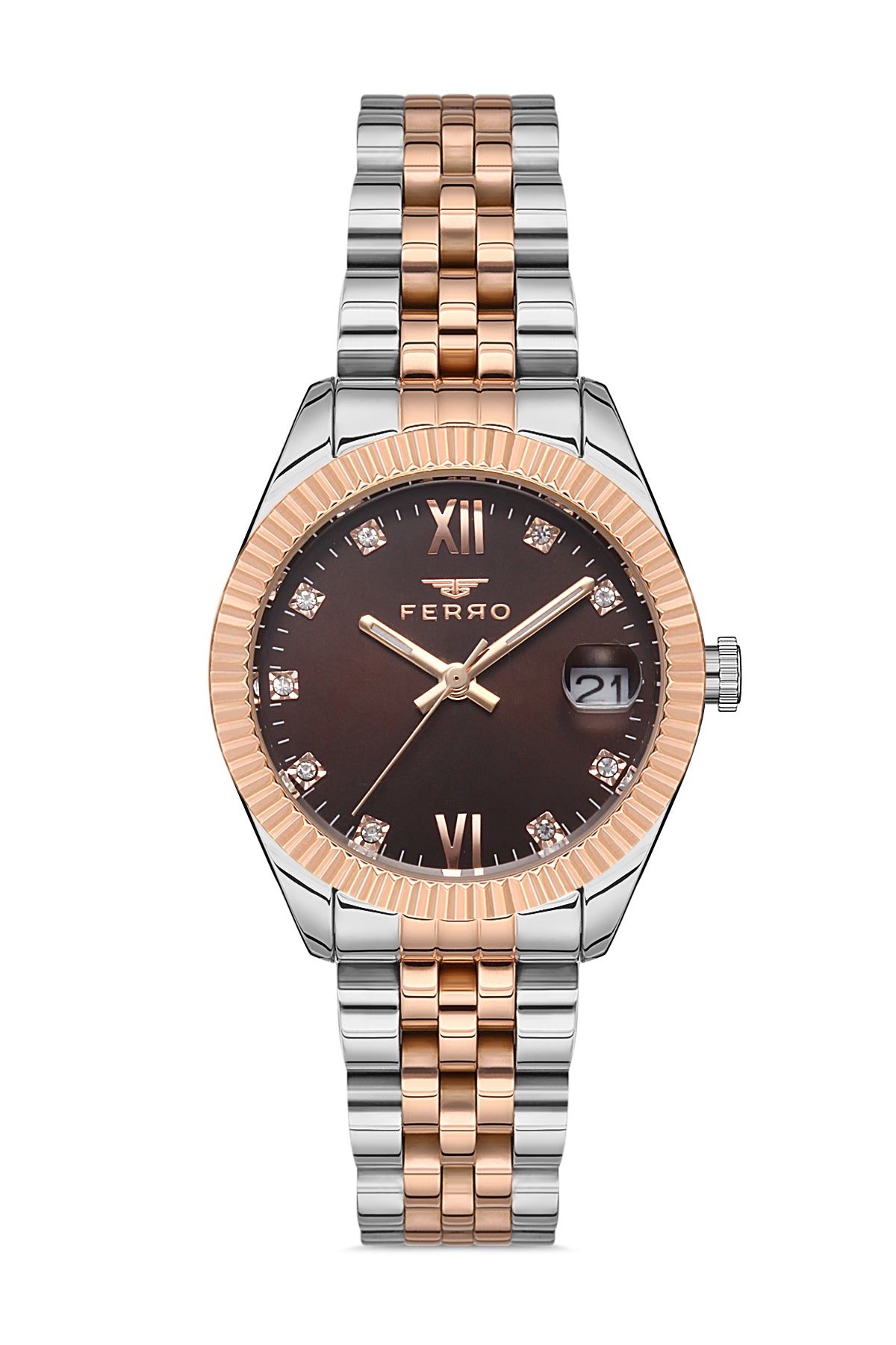 Ferro Analog Brown Round Dial Women's Watch - F21924A-E7