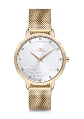 Ferro Analog Silver Round Dial Women's Watch - F2985C-B
