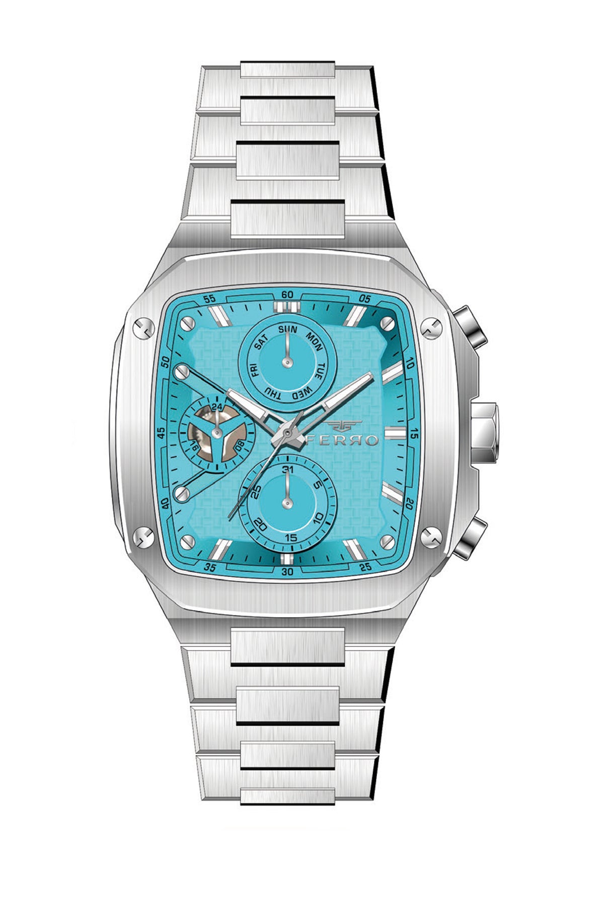 Ferro Adriatico Multifunction BlueRectangle Dial Men's Watch - FM11485A-A15