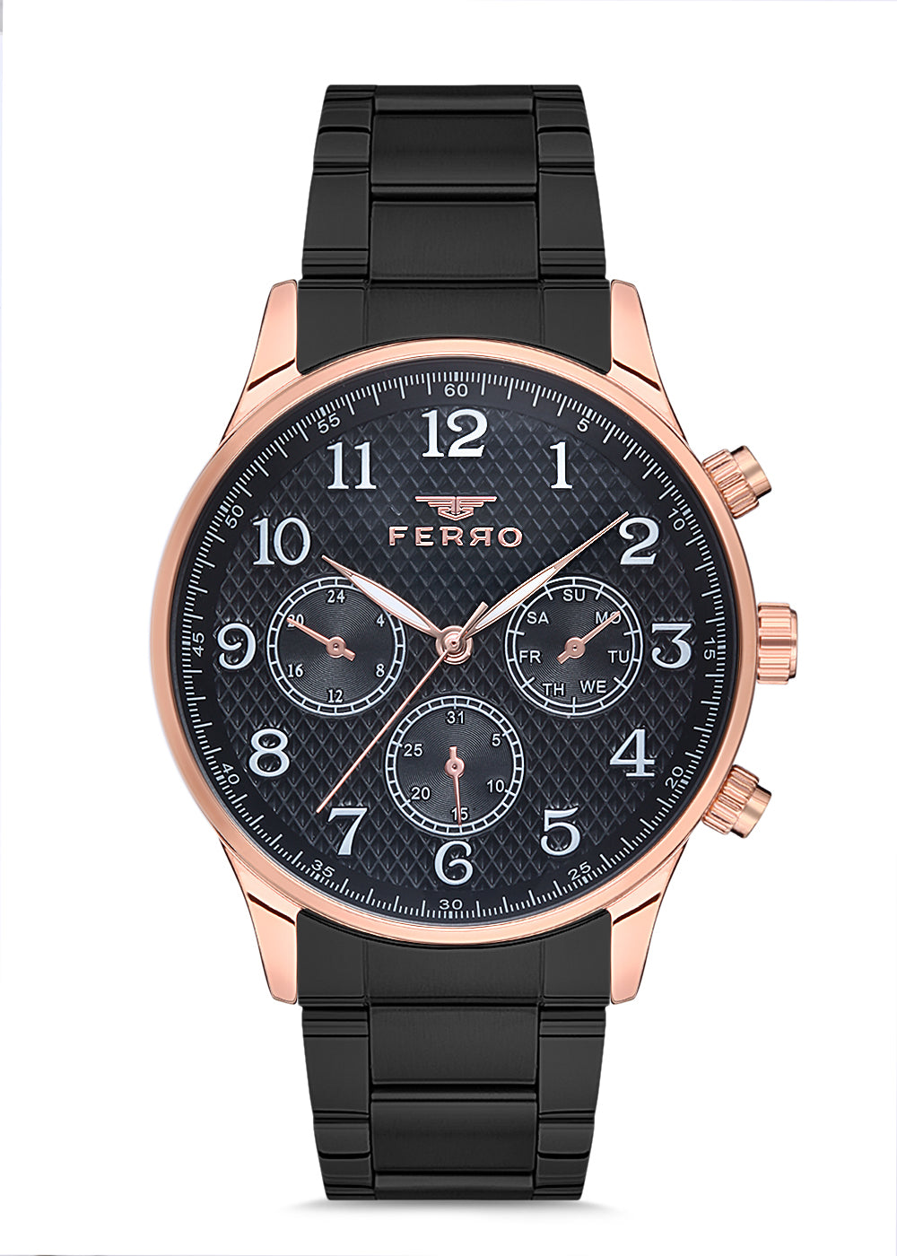 Ferro Multifunction Black Round Dial Men's Watch - FM11036A-R