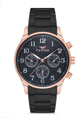 Ferro Multifunction Black Round Dial Men's Watch - FM11036A-R