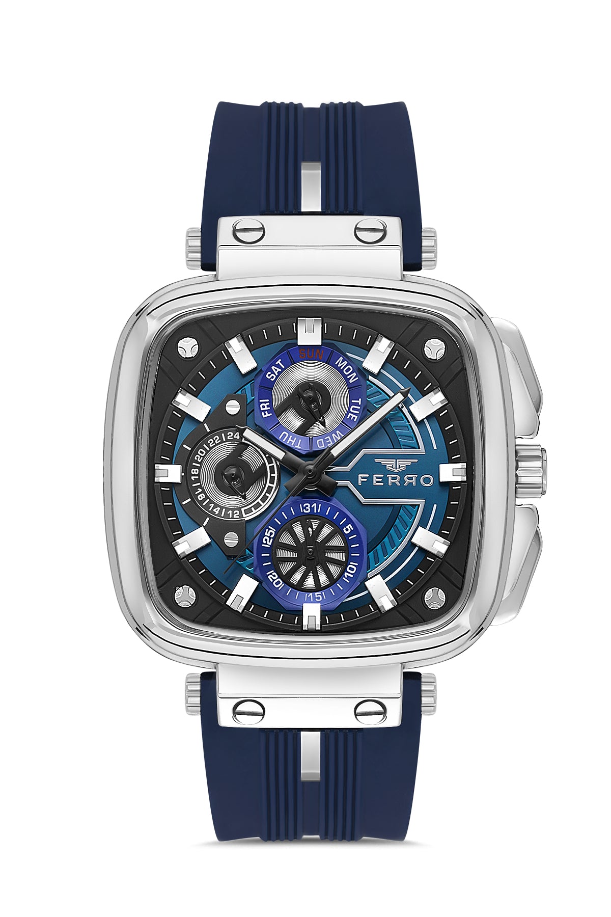 Ferro Riviera Multifunction Blue Square Dial Men's Watch - FM11352D-L3