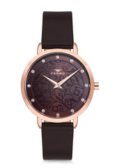 Ferro Analog Brown Round Dial Women's Watch - F2985B-S