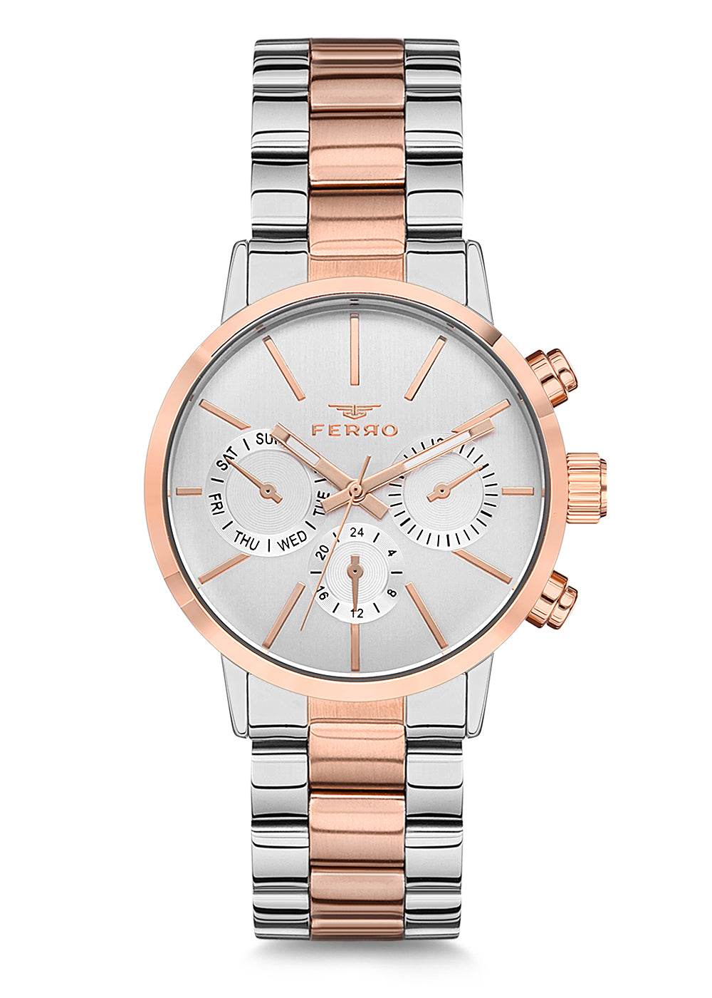Ferro Multifunction Silver Round Dial Women's Watch - FM81886A-E