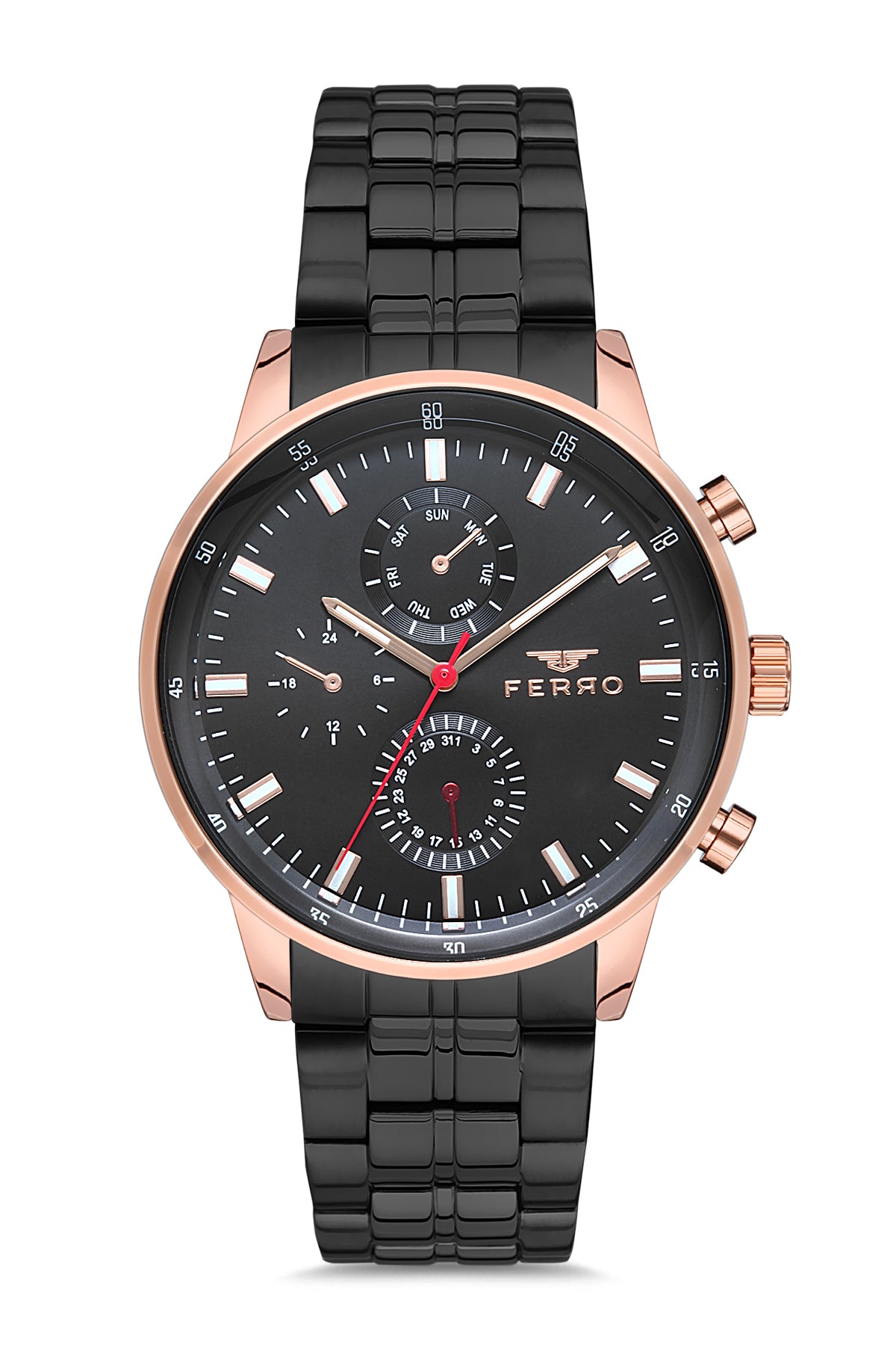 Ferro Multifunction Black Round Dial Men's Watch - FM11061A-R