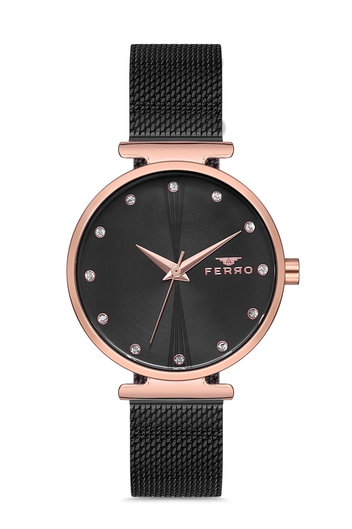 Ferro Analog Black Round Dial Women's Watch - F2995C-1129-Q