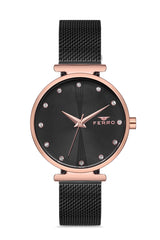 Ferro Analog Black Round Dial Women's Watch - F2995C-1129-Q