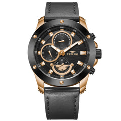 Ferro Multifunction Black Round Dial Men's Watch - FM1513B-R