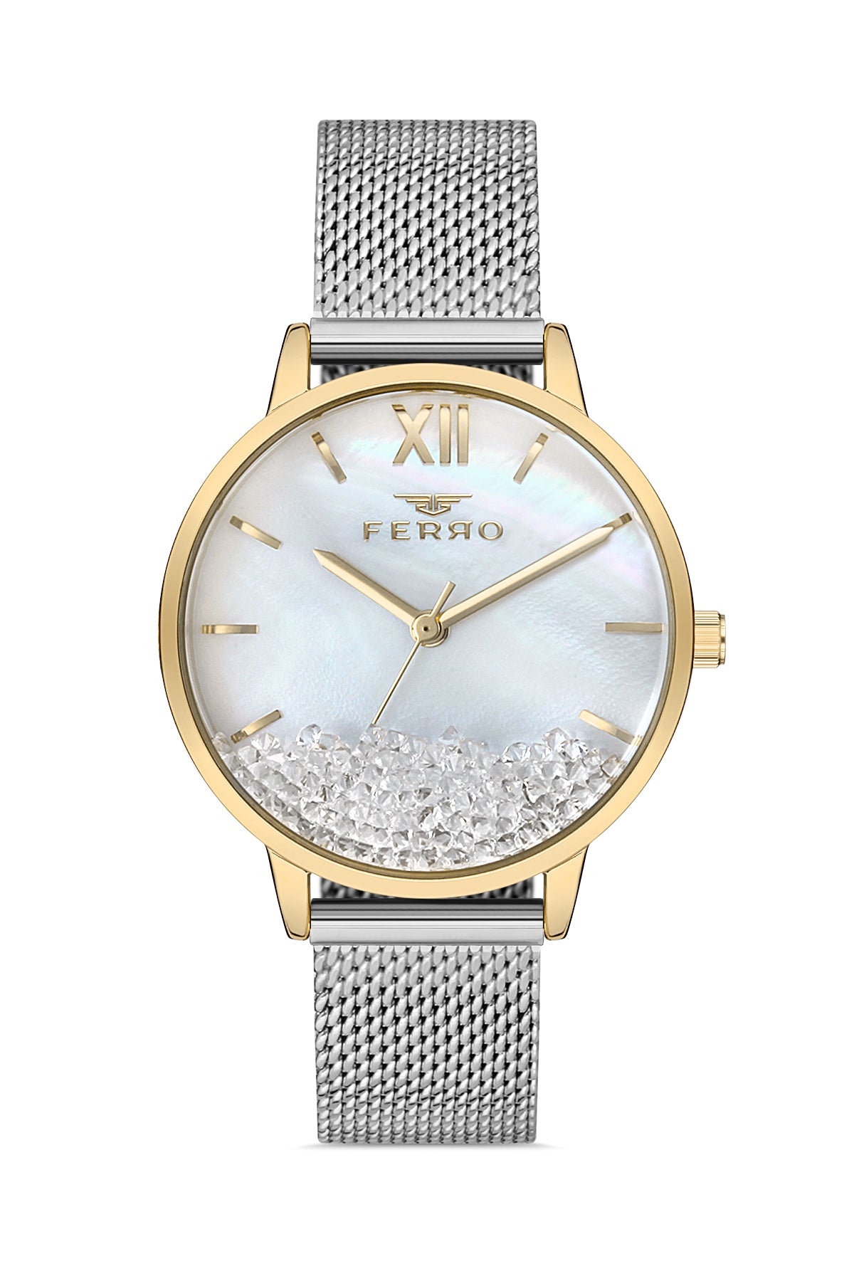Ferro Analog White MOP Round Dial Women's Watch - F21934C-D
