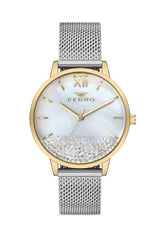 Ferro Analog White MOP Round Dial Women's Watch - F21934C-D