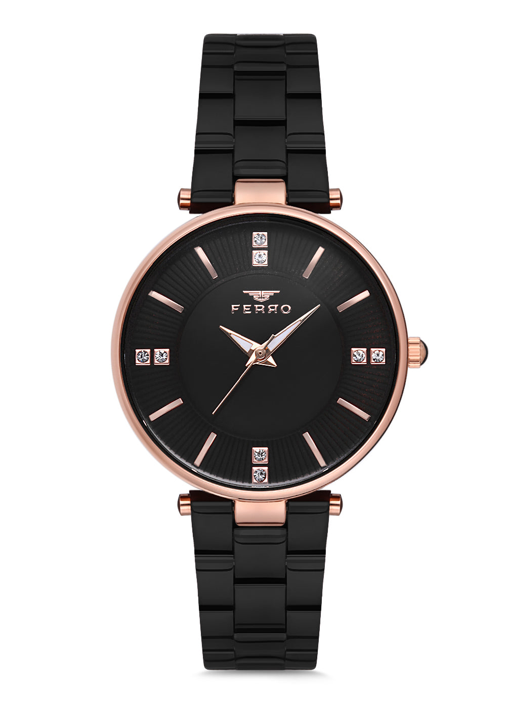 Ferro Lambrusco Analog Black Round Dial Women's Watch - F2992A-1120-R
