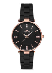 Ferro Lambrusco Analog Black Round Dial Women's Watch - F2992A-1120-R
