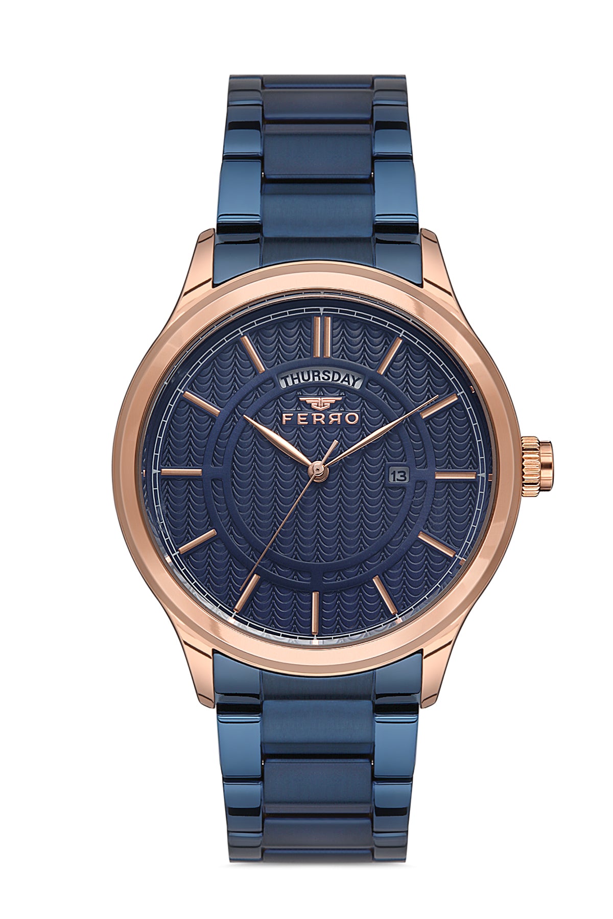 Ferro Analog Blue Round Dial Men's Watch - F11159A-T