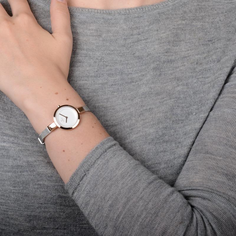 Obaku Siv Rose-Bi Analog Silver Round Dial Women's Watch - V129LXVIMC