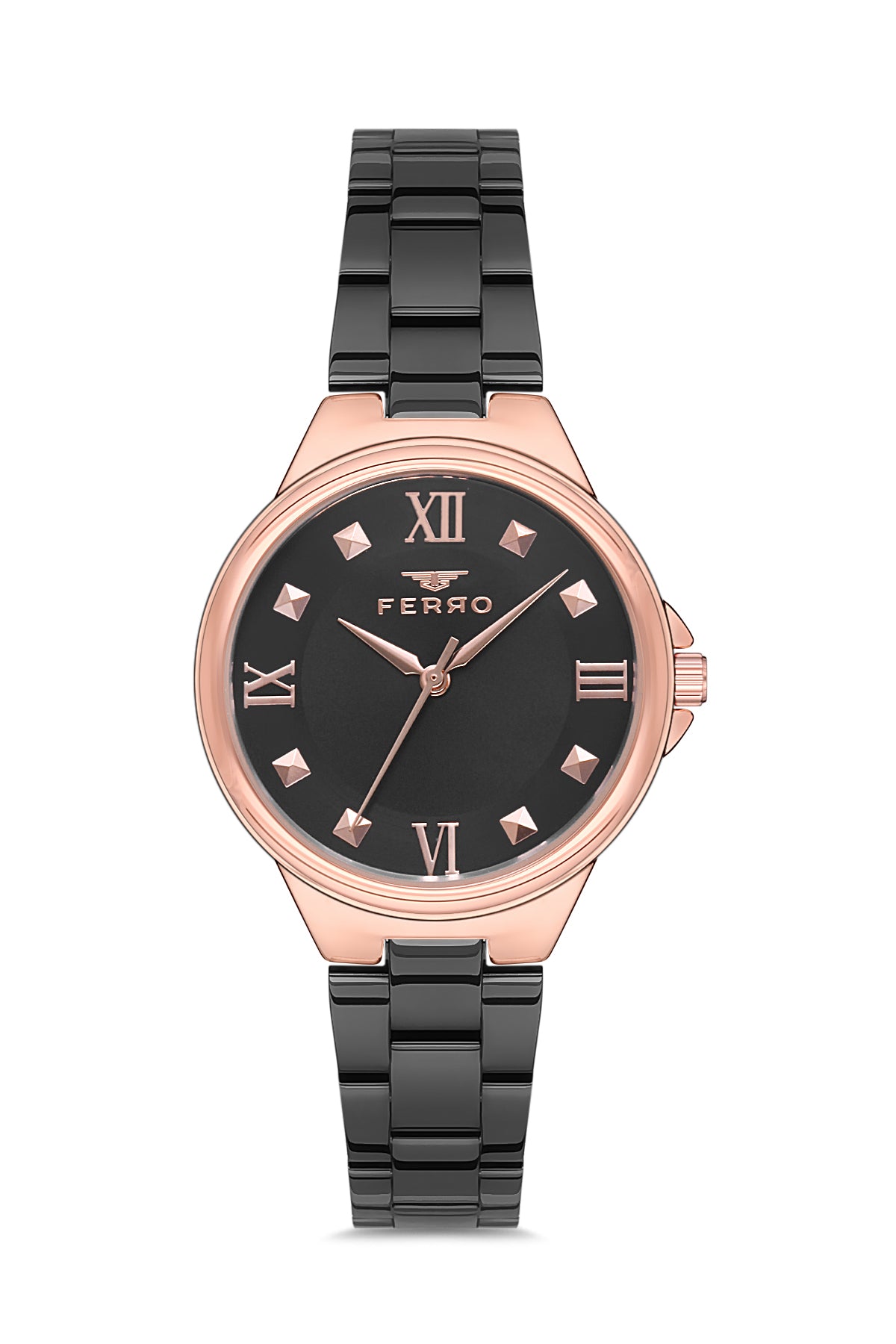 Ferro Analog Black Round Dial Women's Watch - F21135A-R