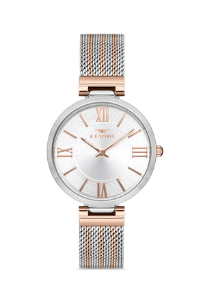Ferro Analog Silver Round Dial Women's Watch - F21155C-E