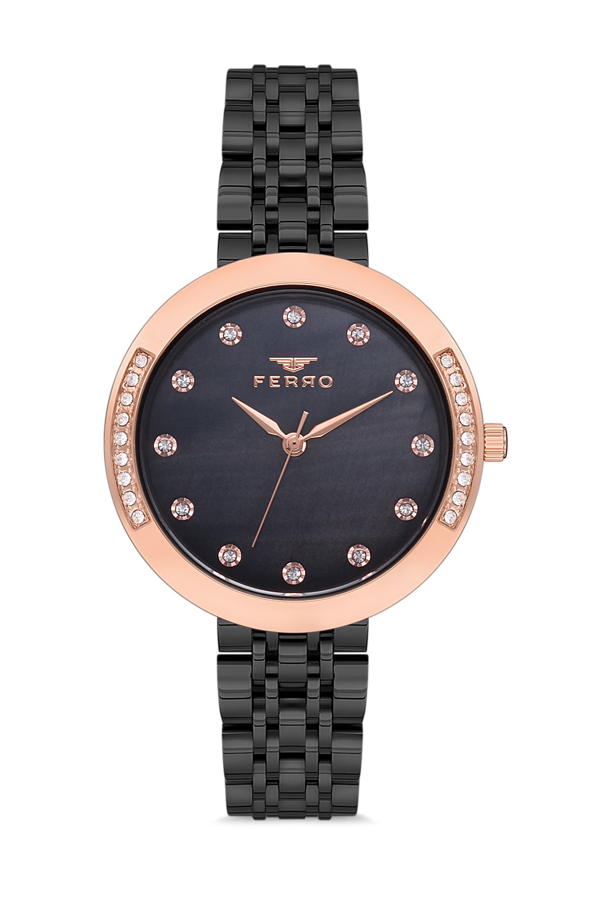 Ferro Analog Black Round Dial Women's Watch - F21075A-1165-R