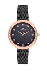Ferro Analog Black Round Dial Women's Watch - F21075A-1165-R