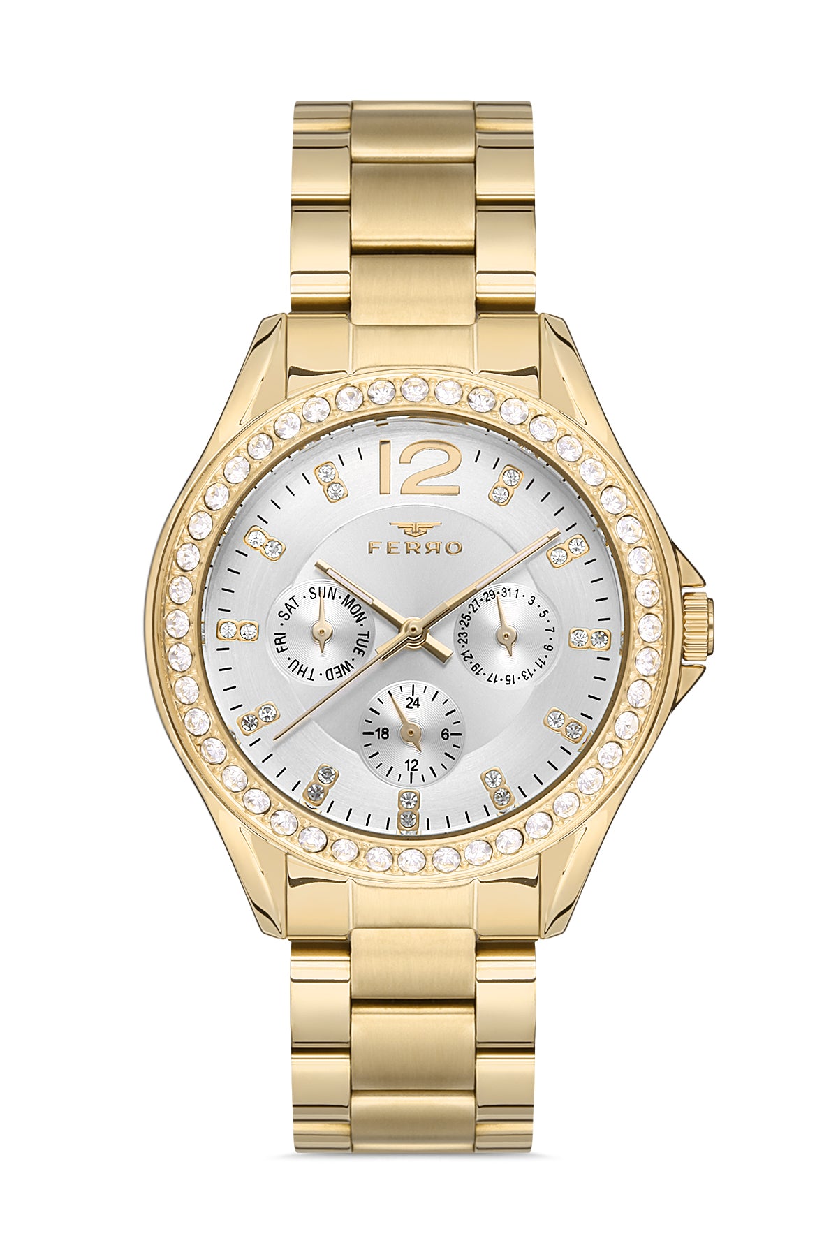 Ferro Multifunction Silver Round Dial Women's Watch - FM21140A-B