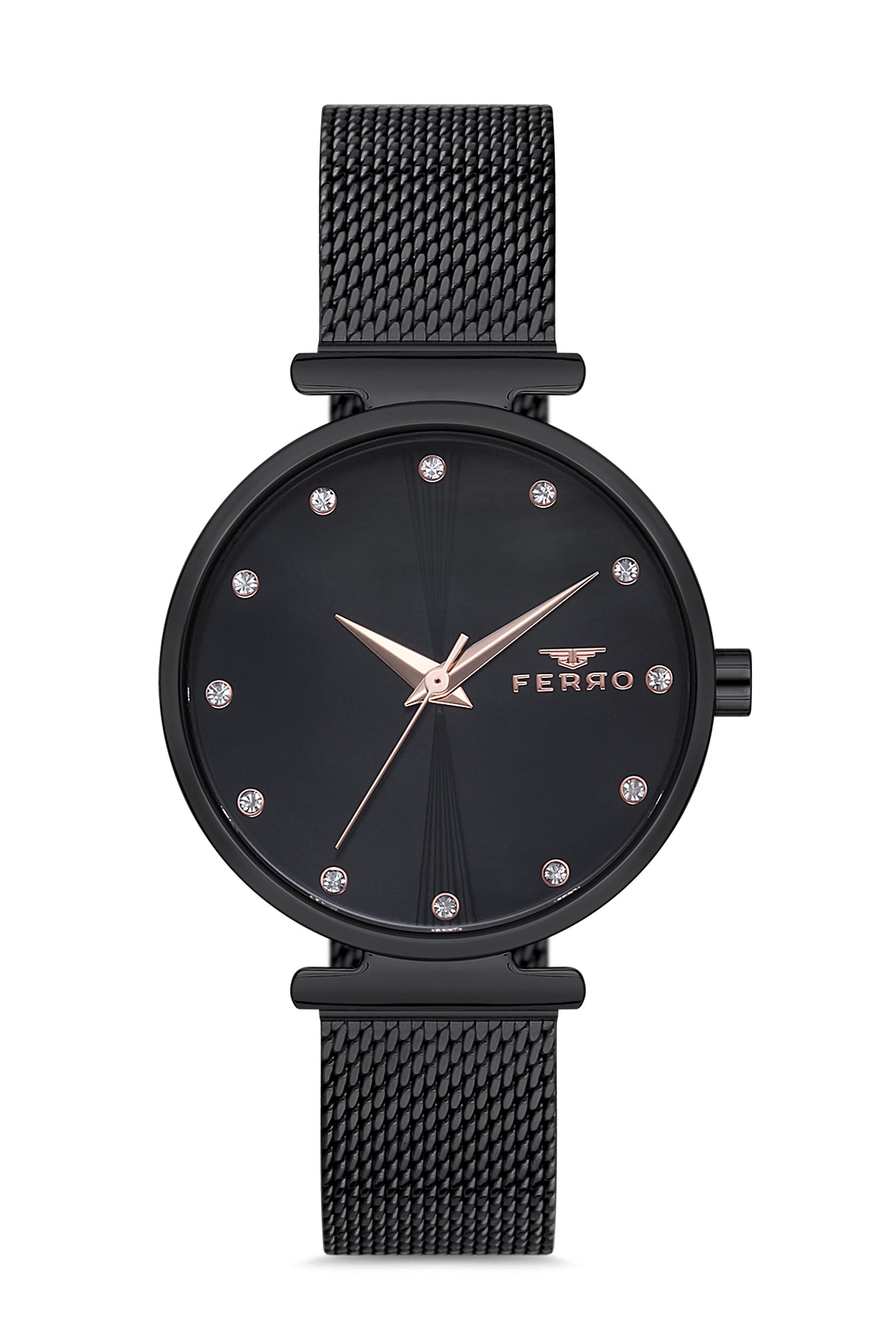 Ferro Analog Black Round Dial Women's Watch - F2995C-1129-G