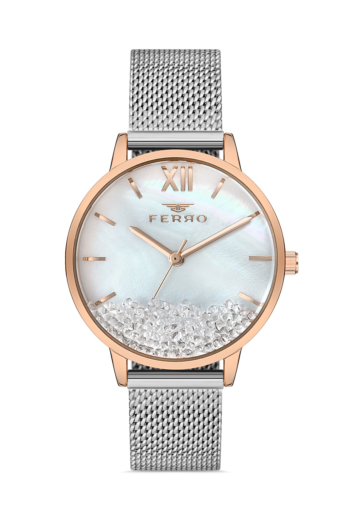 Ferro Analog White MOP Round Dial Women's Watch - F21934C-E
