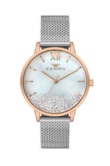 Ferro Analog White MOP Round Dial Women's Watch - F21934C-E