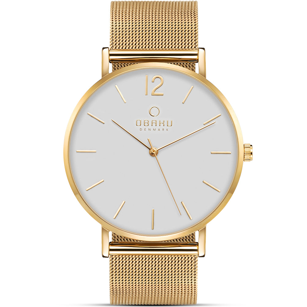 Obaku Mark Gold Analog White Round Dial Men's Watch - V197GXGWMG