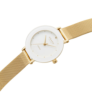 Obaku LILJE GOLD Analog White Round Dial Women's Watch - V299LXGWMG-EJBGW