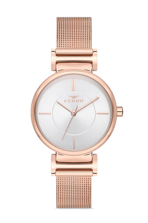 Ferro Analog White Round Dial Women's Watch - F40084C-C