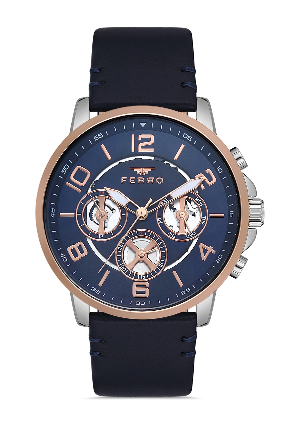 Ferro Multifunction Blue Round Dial Men's Watch - FM11146B-E3