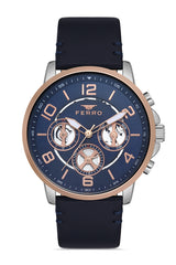 Ferro Multifunction Blue Round Dial Men's Watch - FM11146B-E3