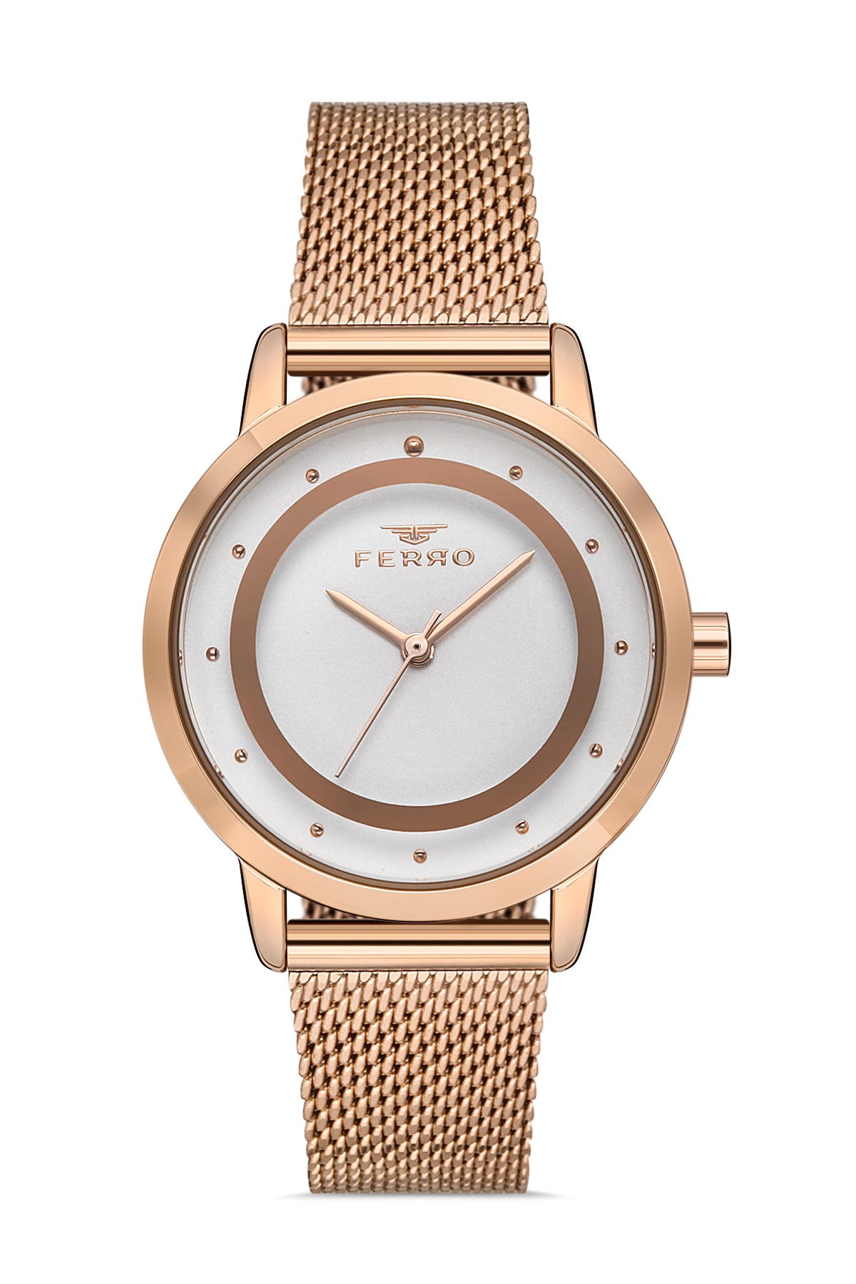 Ferro Analog Silver Round Dial Women's Watch - F40090C-C