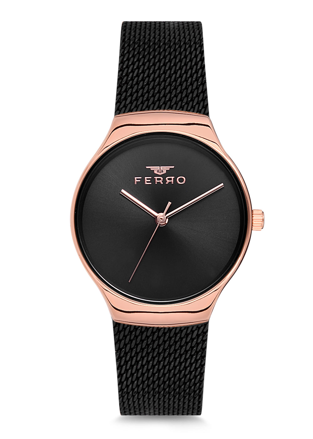 Ferro Analog Black Round Dial Women's Watch - F1990C-922-R