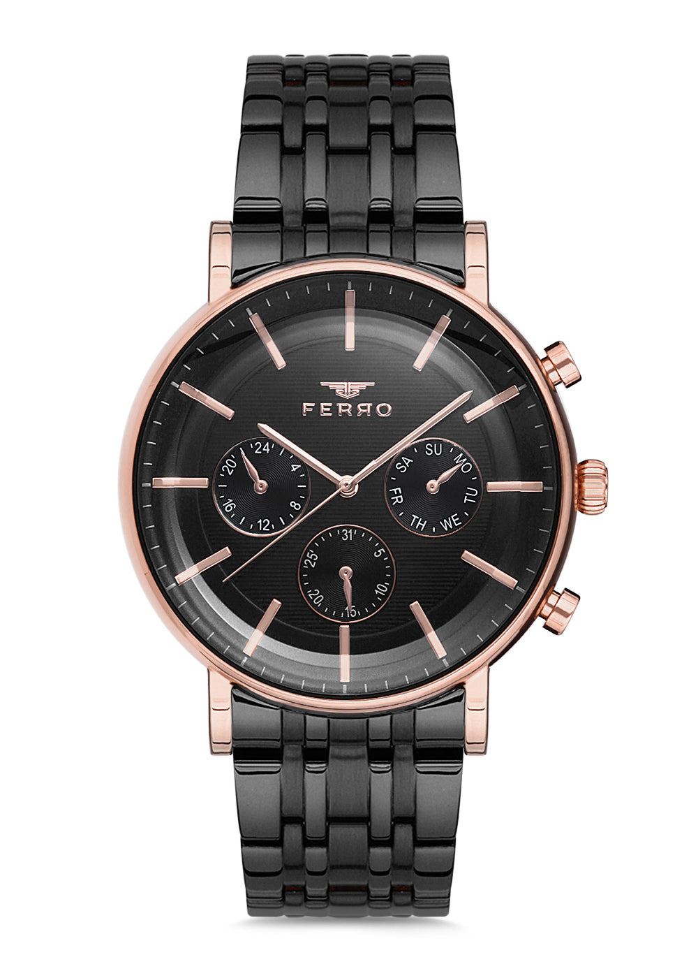 Ferro Multifunction Black Round Dial Men's Watch - FM1866A-R