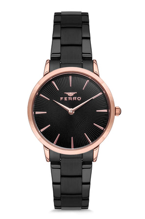 Ferro Analog Black Round Dial Women's Watch - F1928A-1025-R