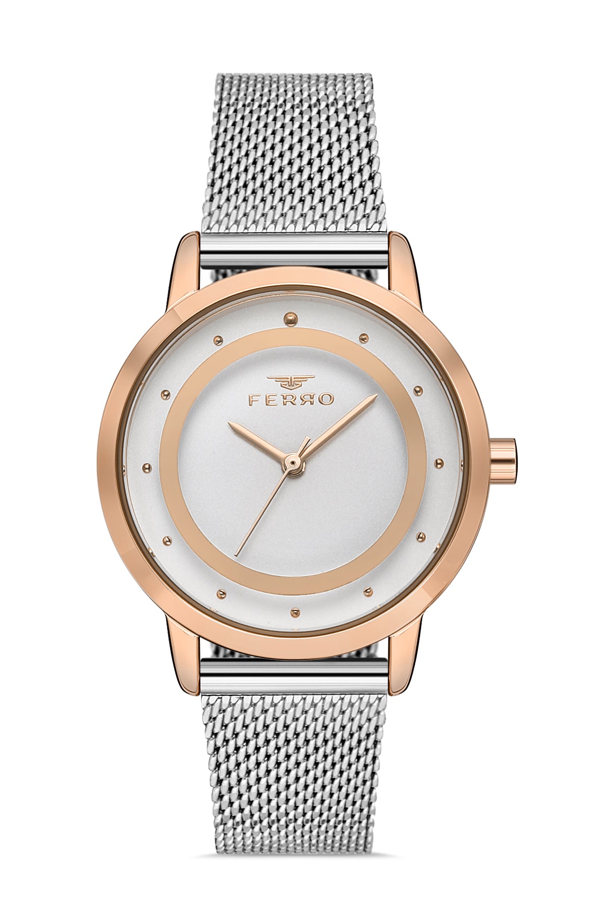 Ferro Analog Silver Round Dial Women's Watch - F40090C-E