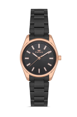 Ferro Analog Black Round Dial Women's Watch - F21161A-R