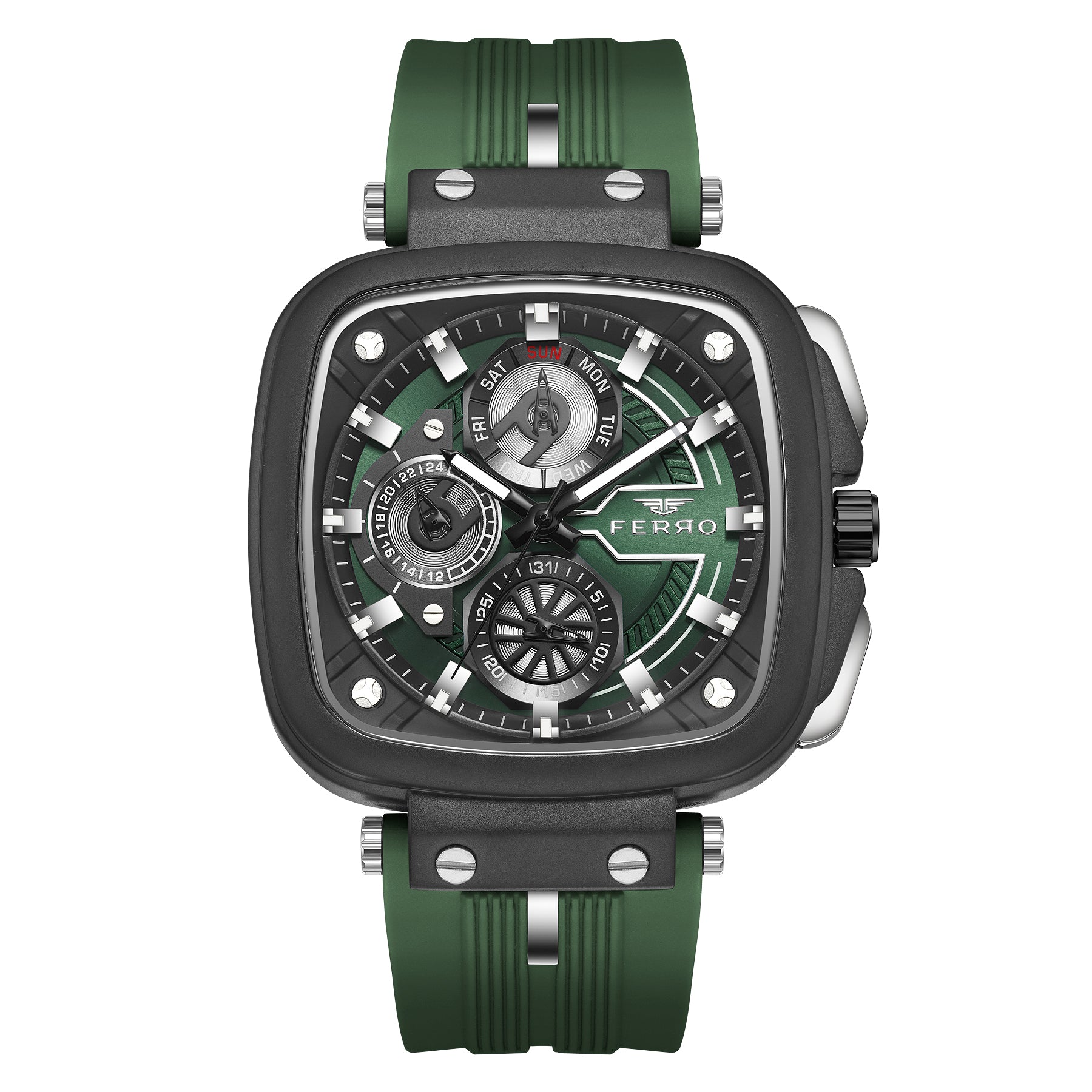 Ferro Riviera Multifunction Green Square Dial Men's Watch - FM11352D-ZQ