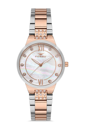 Ferro Analog White MOP Round Dial Women's Watch - F21928A-E