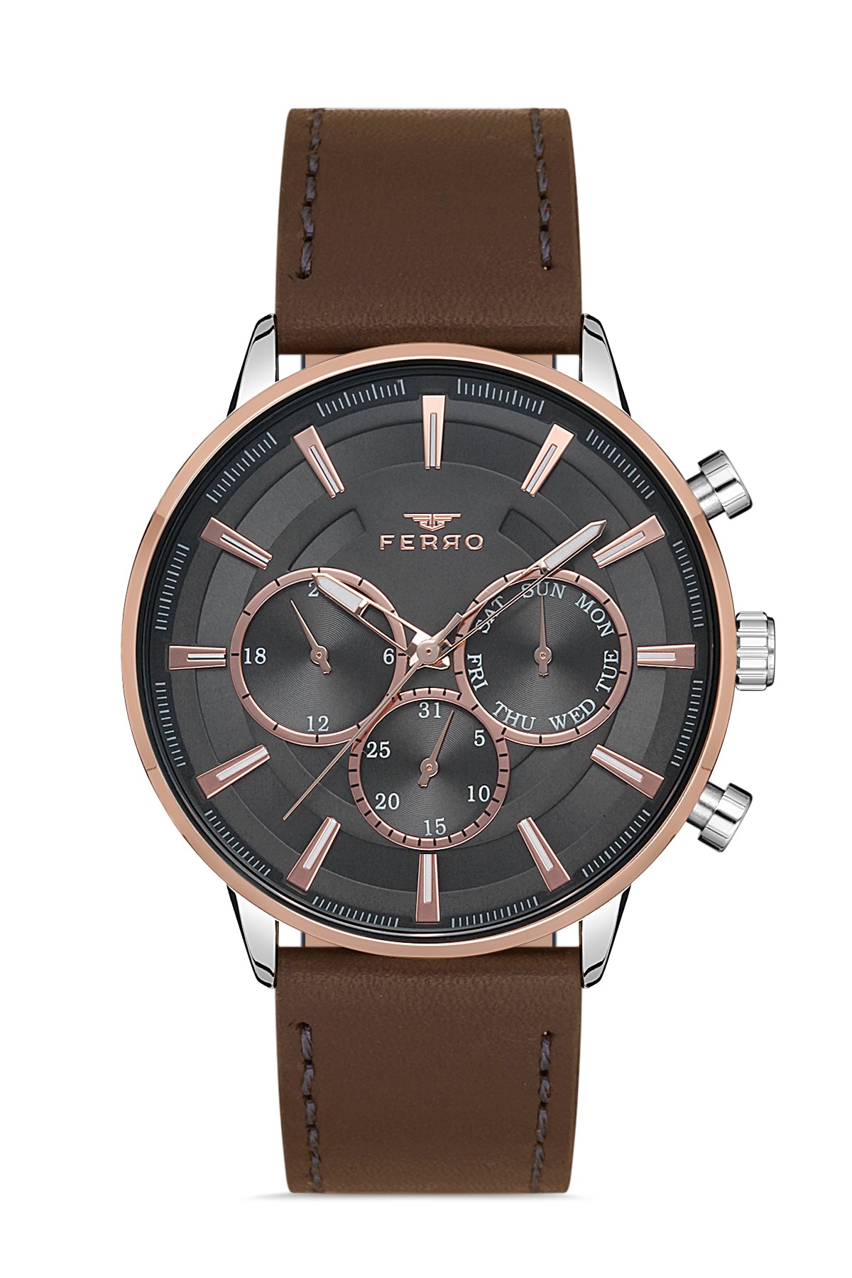 Ferro Multifunction Grey Round Dial Men's Watch - FM1973B-X