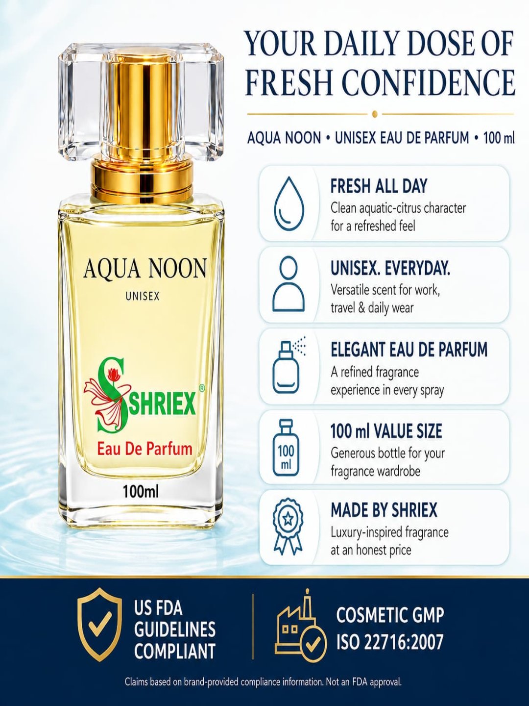 Shriex AQUA NOON Eau De Parfum Unisex Fragrance  – Inspired By ĹǑŨĬS VŨĬŤŤOŃ ǞFŤĔFŃOOŃ SWĬM - 100 ml